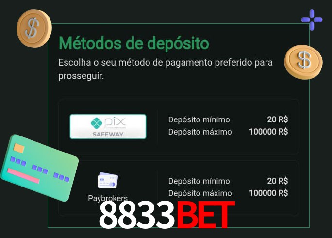 O cassino 8833Bet oferece uma grande variedade de métodos de pagamento